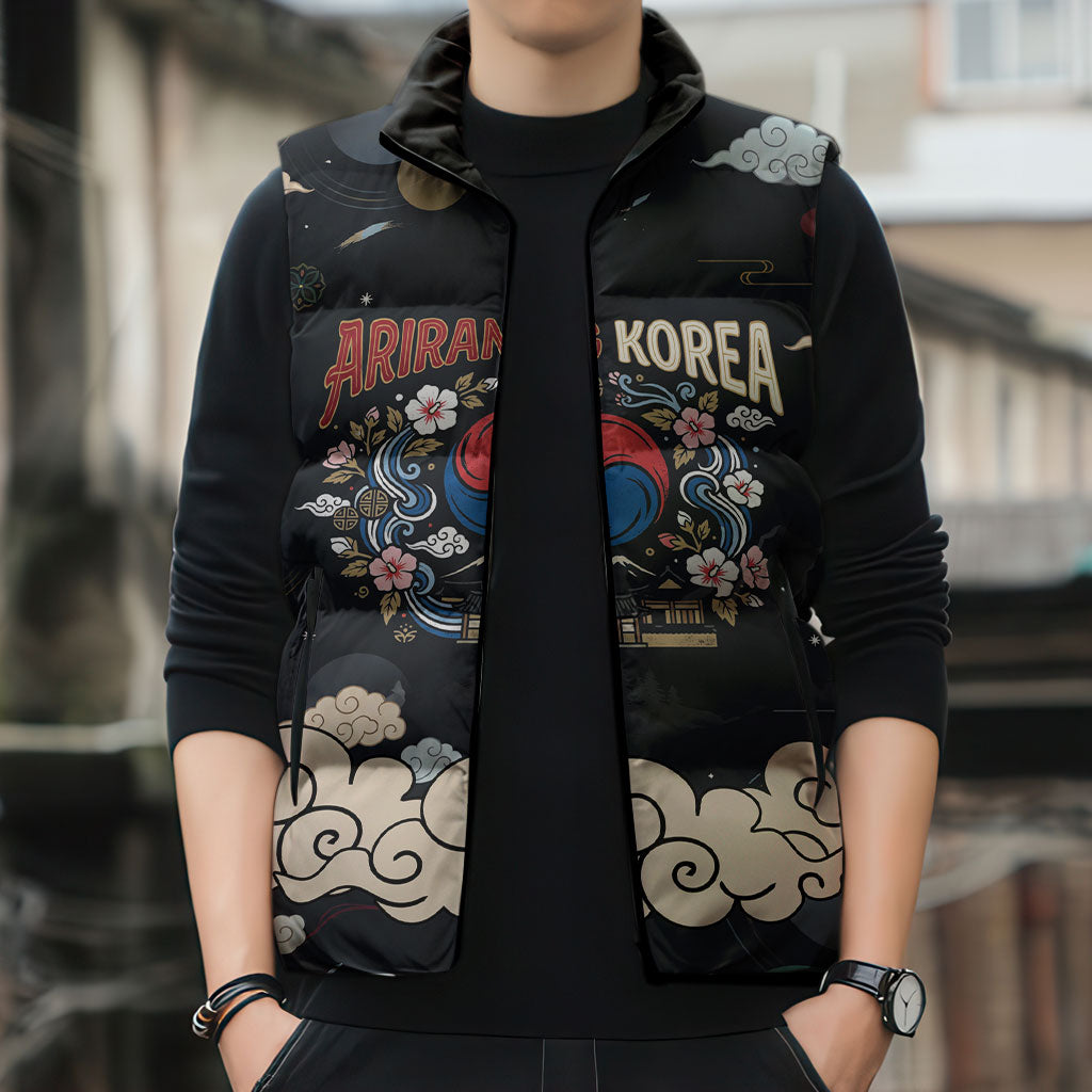 Arirang Korea Pride Sleeveless Puffer Jacket Korean Taegeuk Culture Hanbok Woman Traditional Mugunghwa
