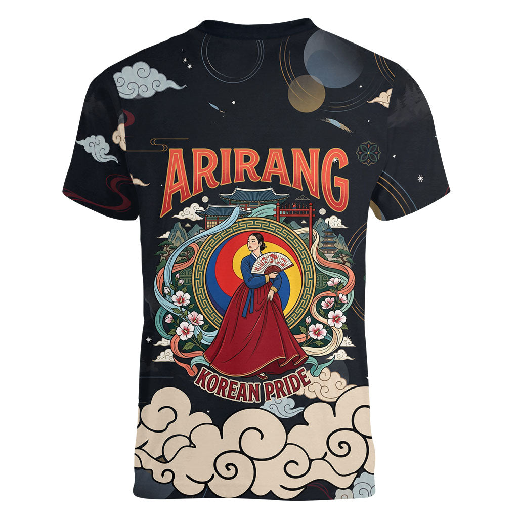 Arirang Korea Pride Women V-Neck T-Shirt Korean Taegeuk Culture Hanbok Woman Traditional Mugunghwa