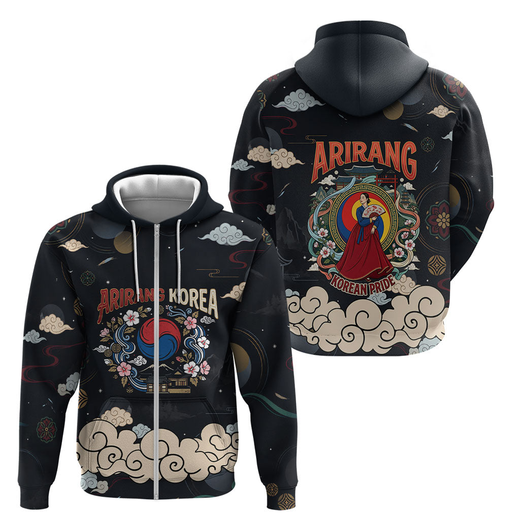 Arirang Korea Pride Zip Hoodie Korean Taegeuk Culture Hanbok Woman Traditional Mugunghwa