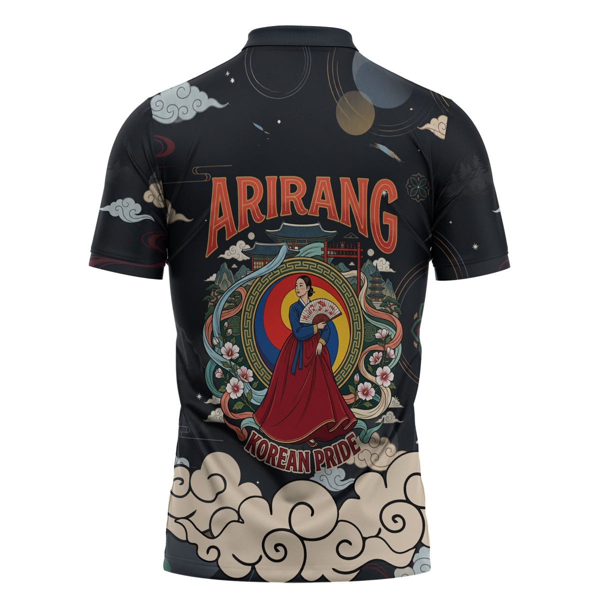 Arirang Korea Pride Zipper Polo Shirt Korean Taegeuk Culture Hanbok Woman Traditional Mugunghwa