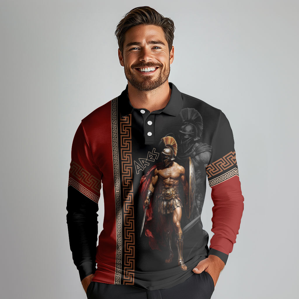 Ares Greek God Of War Long Sleeve Polo Shirt Warrior Ancient Mythology
