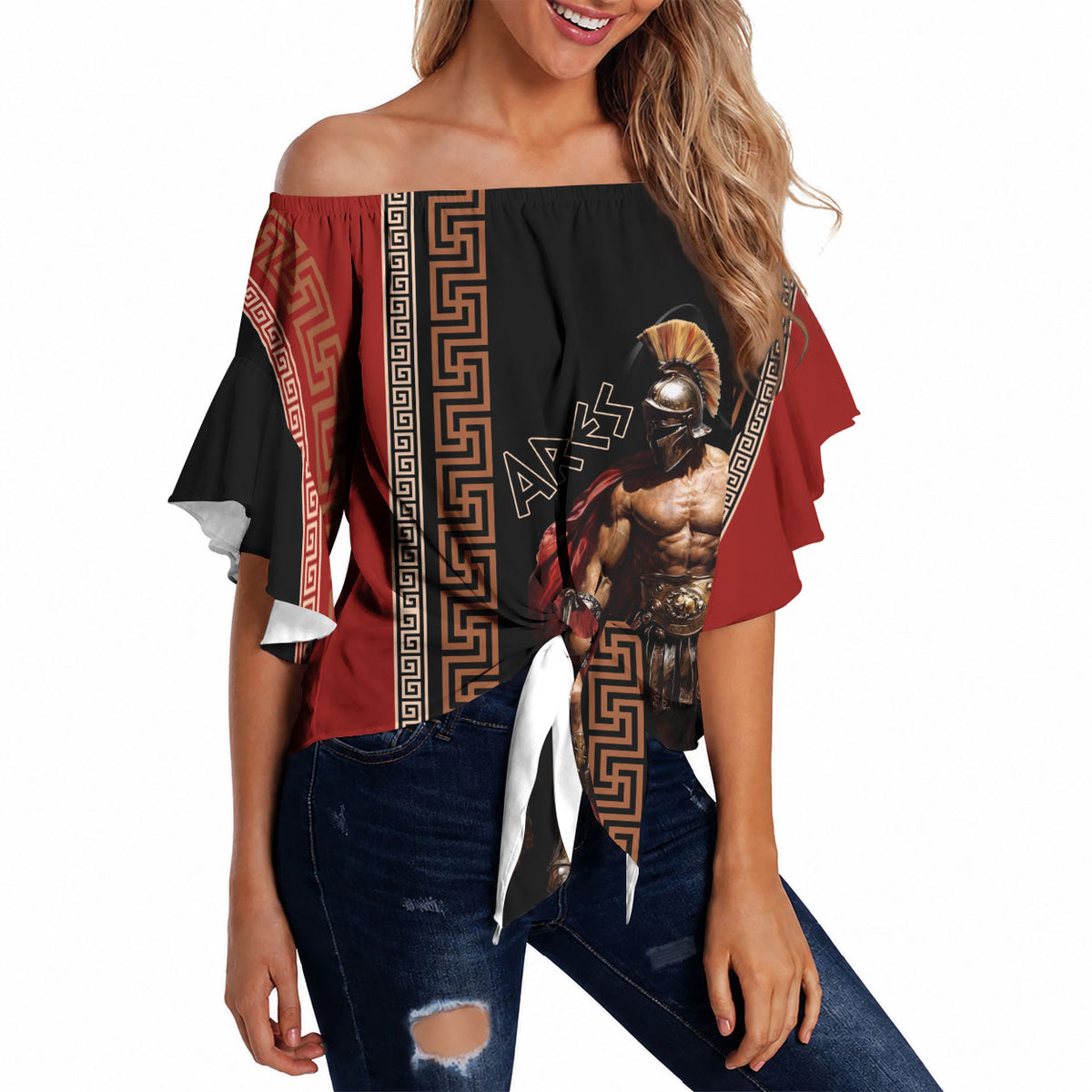 Ares Greek God Of War Off Shoulder Wrap Waist Top Warrior Ancient Mythology