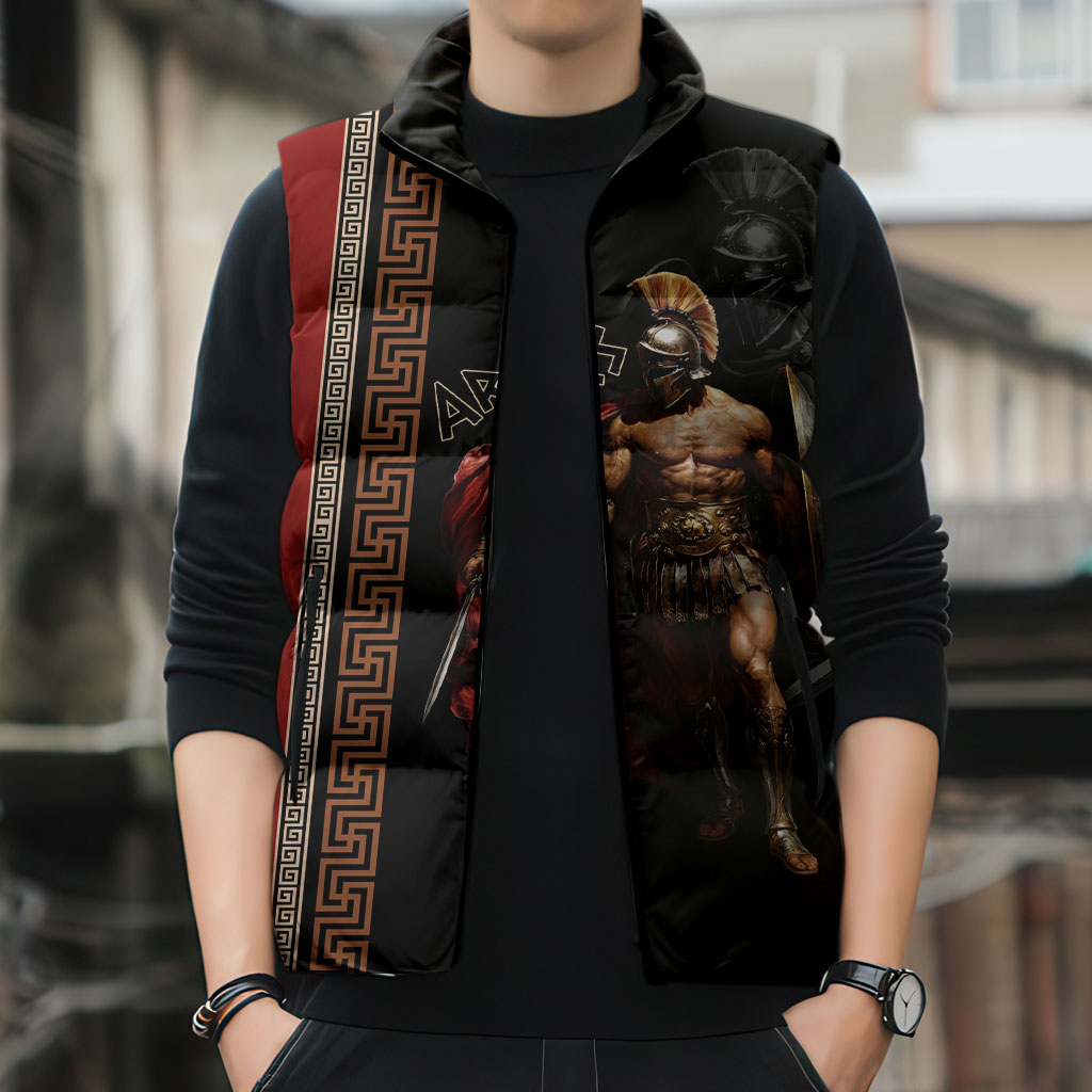 Ares Greek God Of War Sleeveless Puffer Jacket Warrior Ancient Mythology