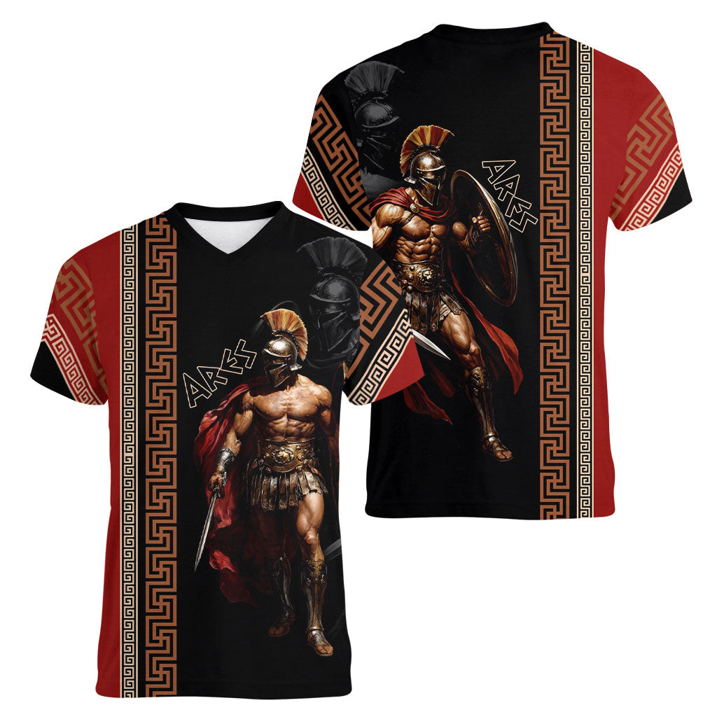Ares Greek God Of War Women V-Neck T-Shirt Warrior Ancient Mythology