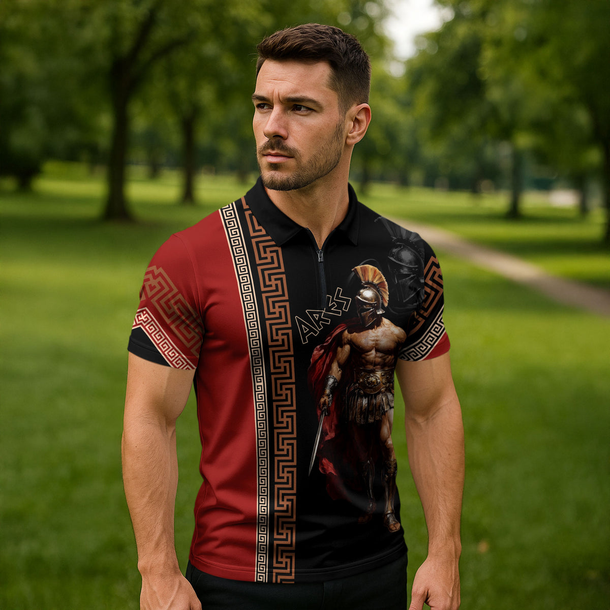 Ares Greek God Of War Zipper Polo Shirt Warrior Ancient Mythology