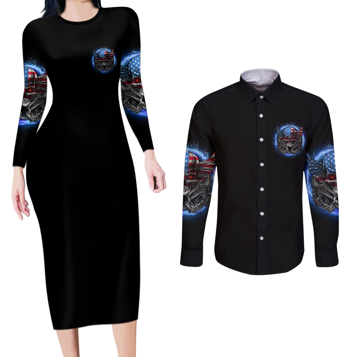 America Live It Love It Or Get The Hell Out Couples Matching Long Sleeve Bodycon Dress and Long Sleeve Button Shirt - Wonder Print Shop