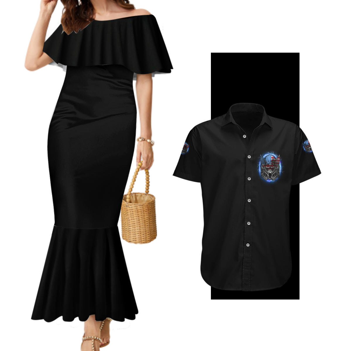 America Live It Love It Or Get The Hell Out Couples Matching Mermaid Dress and Hawaiian Shirt - Wonder Print Shop