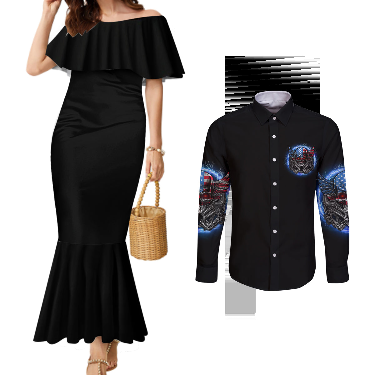 america-live-it-love-it-or-get-the-hell-out-couples-matching-mermaid-dress-and-long-sleeve-button-shirt