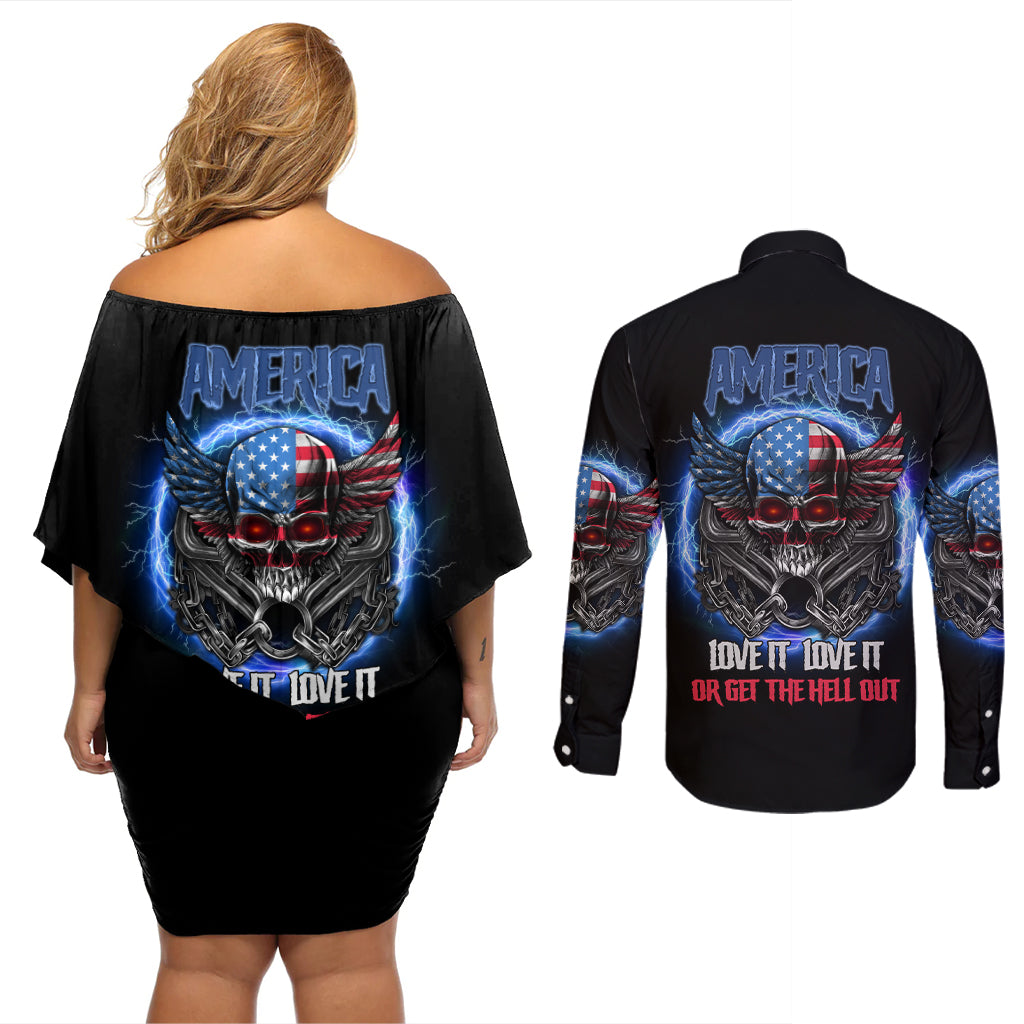 America Live It Love It Or Get The Hell Out Couples Matching Off Shoulder Short Dress and Long Sleeve Button Shirt - Wonder Print Shop