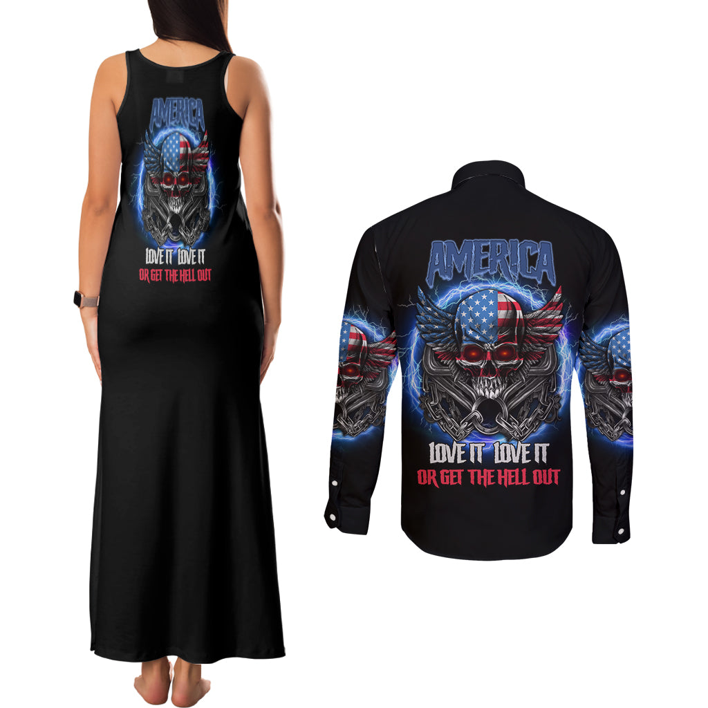 America Live It Love It Or Get The Hell Out Couples Matching Tank Maxi Dress and Long Sleeve Button Shirt - Wonder Print Shop