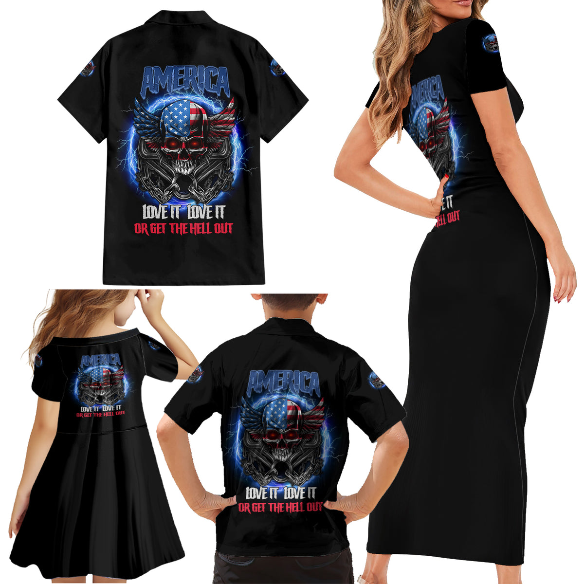 America Live It Love It Or Get The Hell Out Family Matching Short Sleeve Bodycon Dress and Hawaiian Shirt - Wonder Print Shop