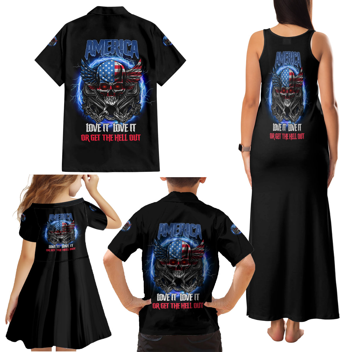 America Live It Love It Or Get The Hell Out Family Matching Tank Maxi Dress and Hawaiian Shirt - Wonder Print Shop
