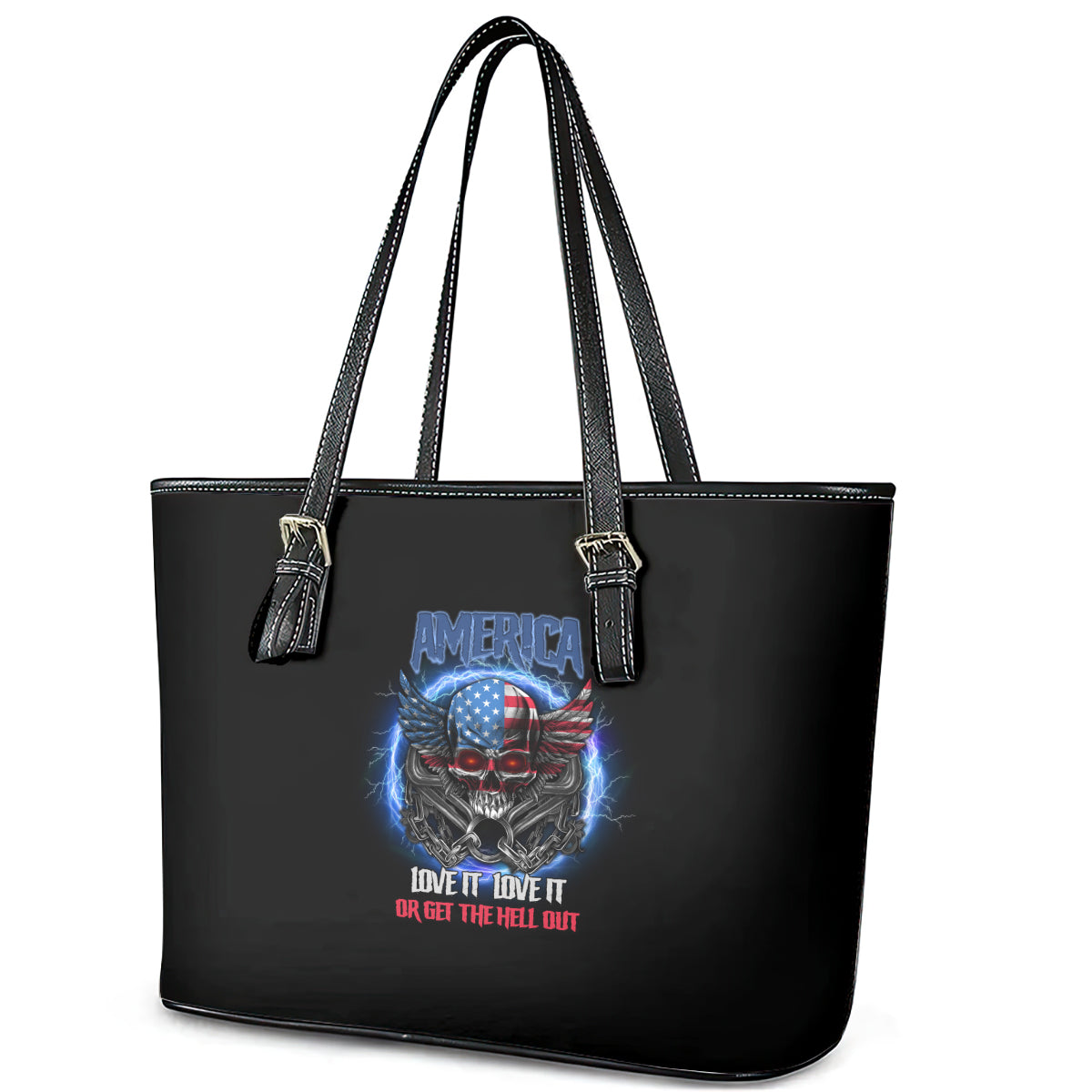 America Live It Love It Or Get The Hell Out Leather Tote Bag - Wonder Print Shop