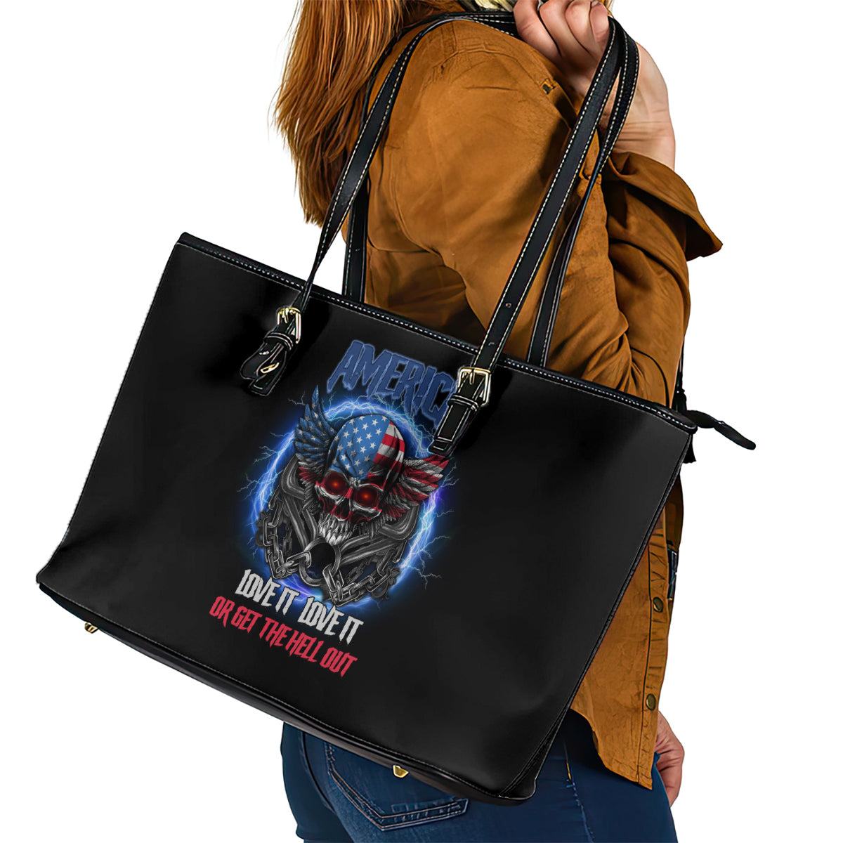 America Live It Love It Or Get The Hell Out Leather Tote Bag - Wonder Print Shop