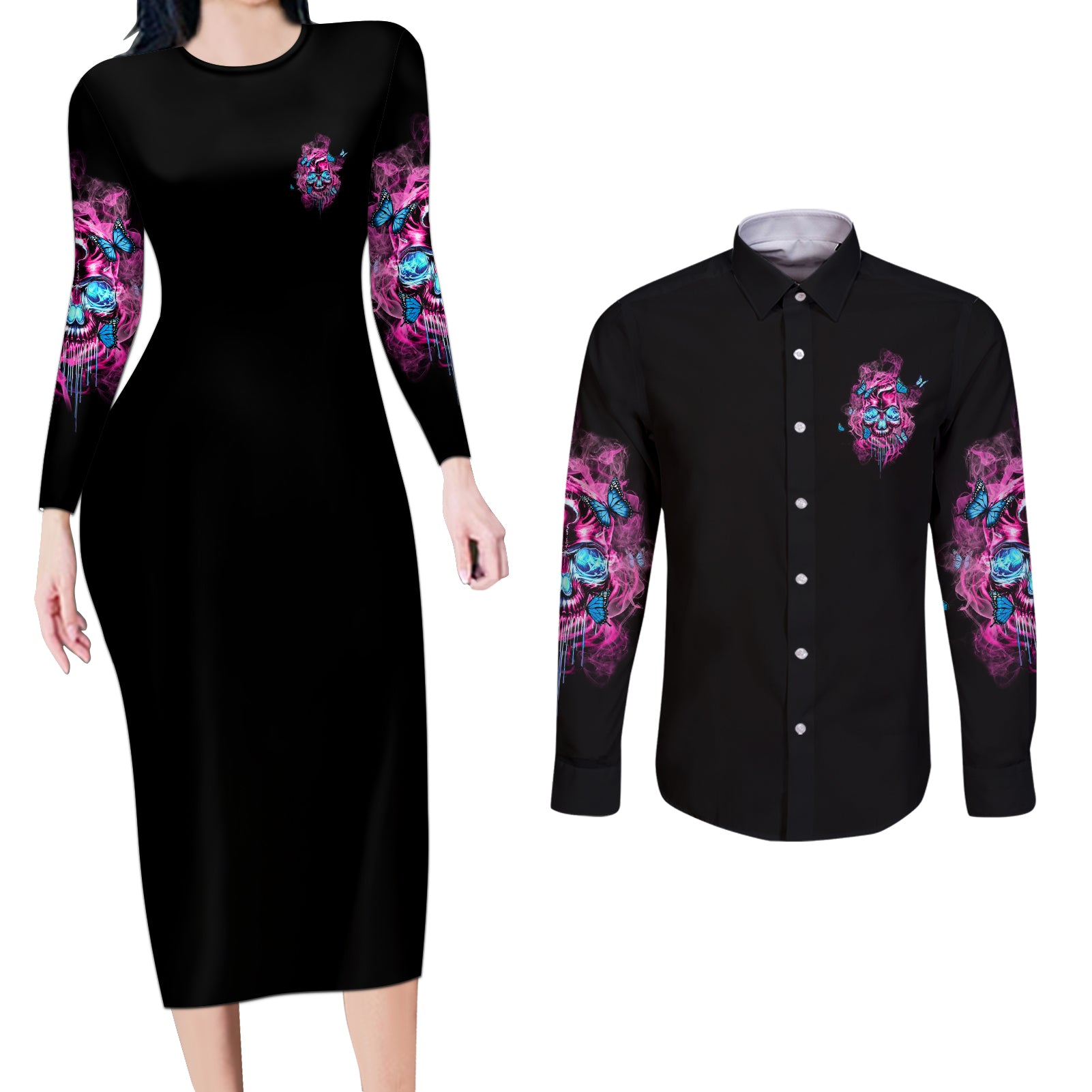 My Give A F Is Broken Couples Matching Long Sleeve Bodycon Dress and Long Sleeve Button Shirt - Wonder Print Shop