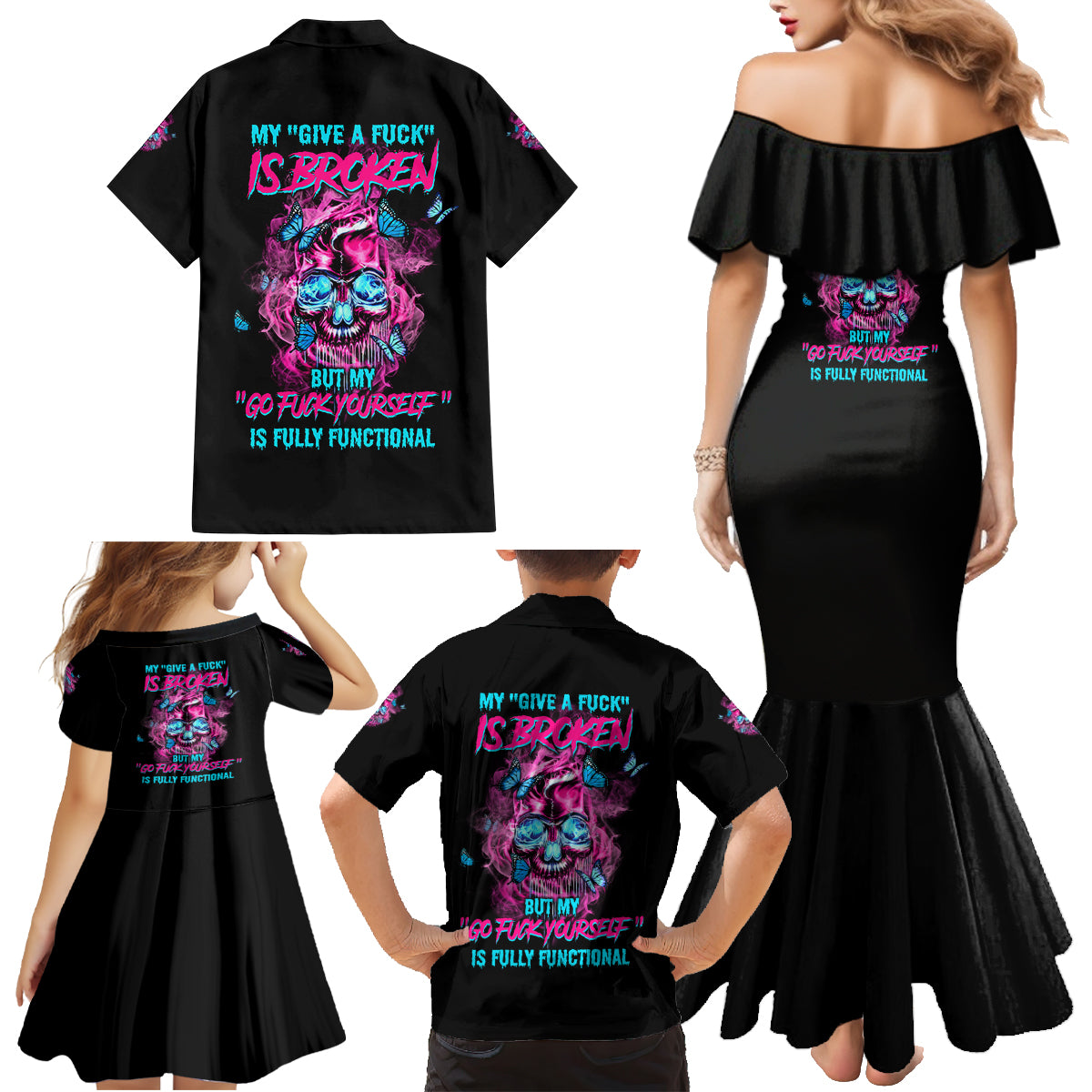 My Give A F Is Broken Family Matching Mermaid Dress and Hawaiian Shirt - Wonder Print Shop