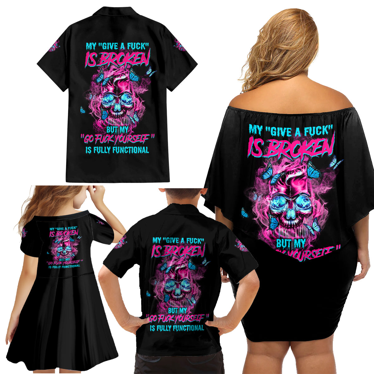 My Give A F Is Broken Family Matching Off Shoulder Short Dress and Hawaiian Shirt - Wonder Print Shop