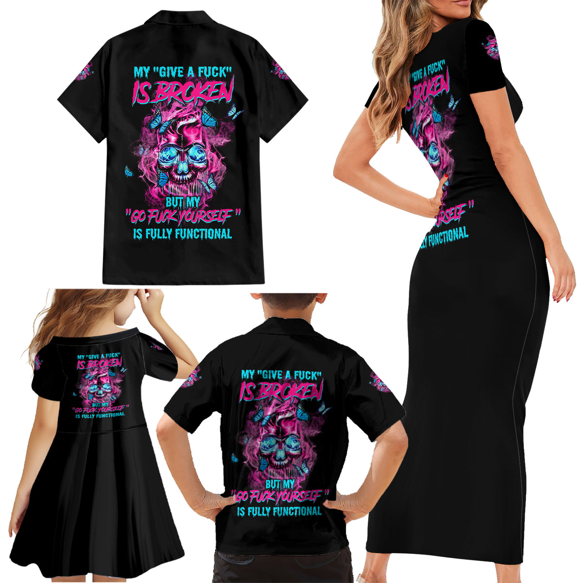 My Give A F Is Broken Family Matching Short Sleeve Bodycon Dress and Hawaiian Shirt - Wonder Print Shop