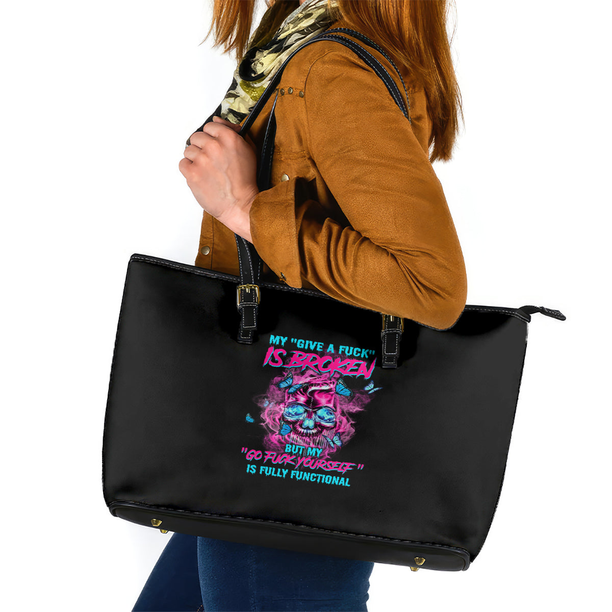 My Give A F Is Broken Leather Tote Bag - Wonder Print Shop