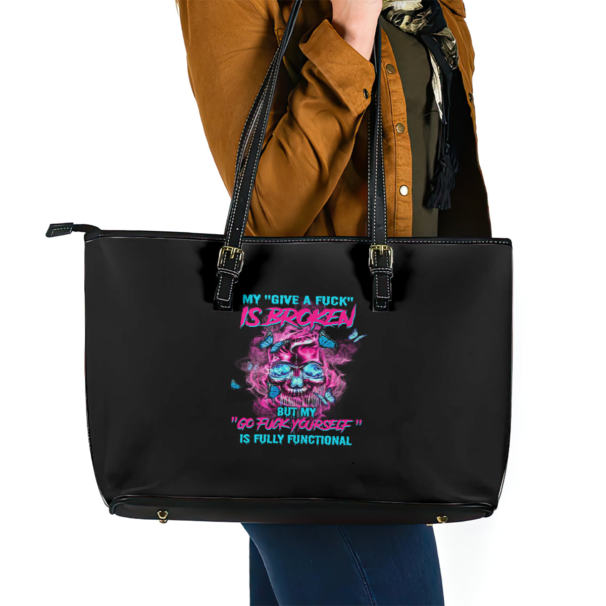 My Give A F Is Broken Leather Tote Bag - Wonder Print Shop