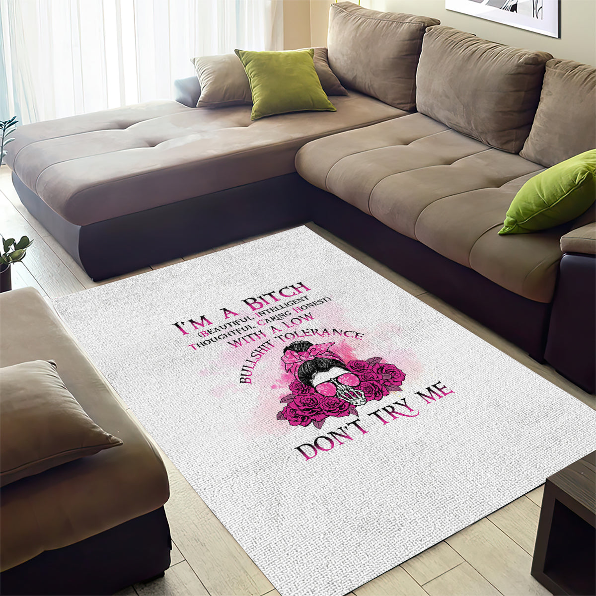 I'm A B Don't Try Me Rose Messy Bun Area Rug - Wonder Print Shop