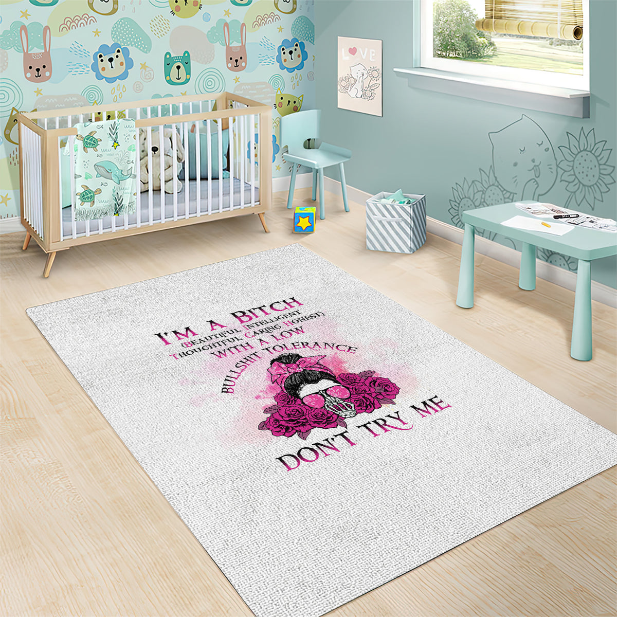 I'm A B Don't Try Me Rose Messy Bun Area Rug - Wonder Print Shop