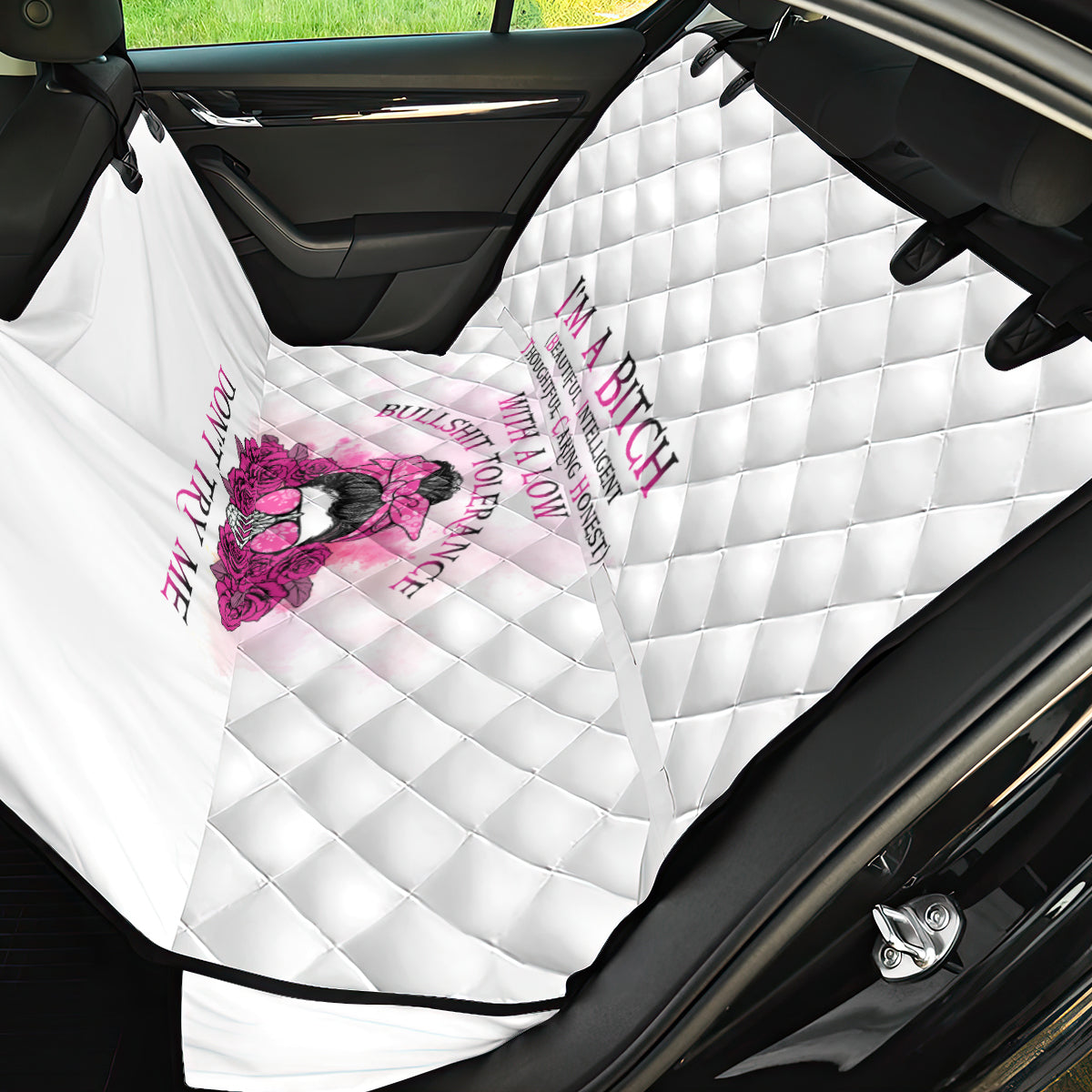 I'm A B Don't Try Me Rose Messy Bun Back Car Seat Cover - Wonder Print Shop