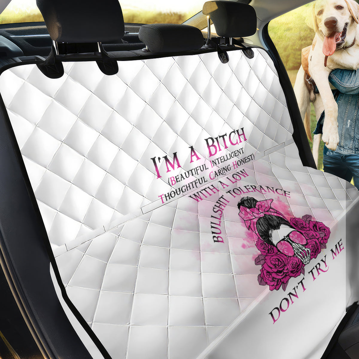 I'm A B Don't Try Me Rose Messy Bun Back Car Seat Cover - Wonder Print Shop