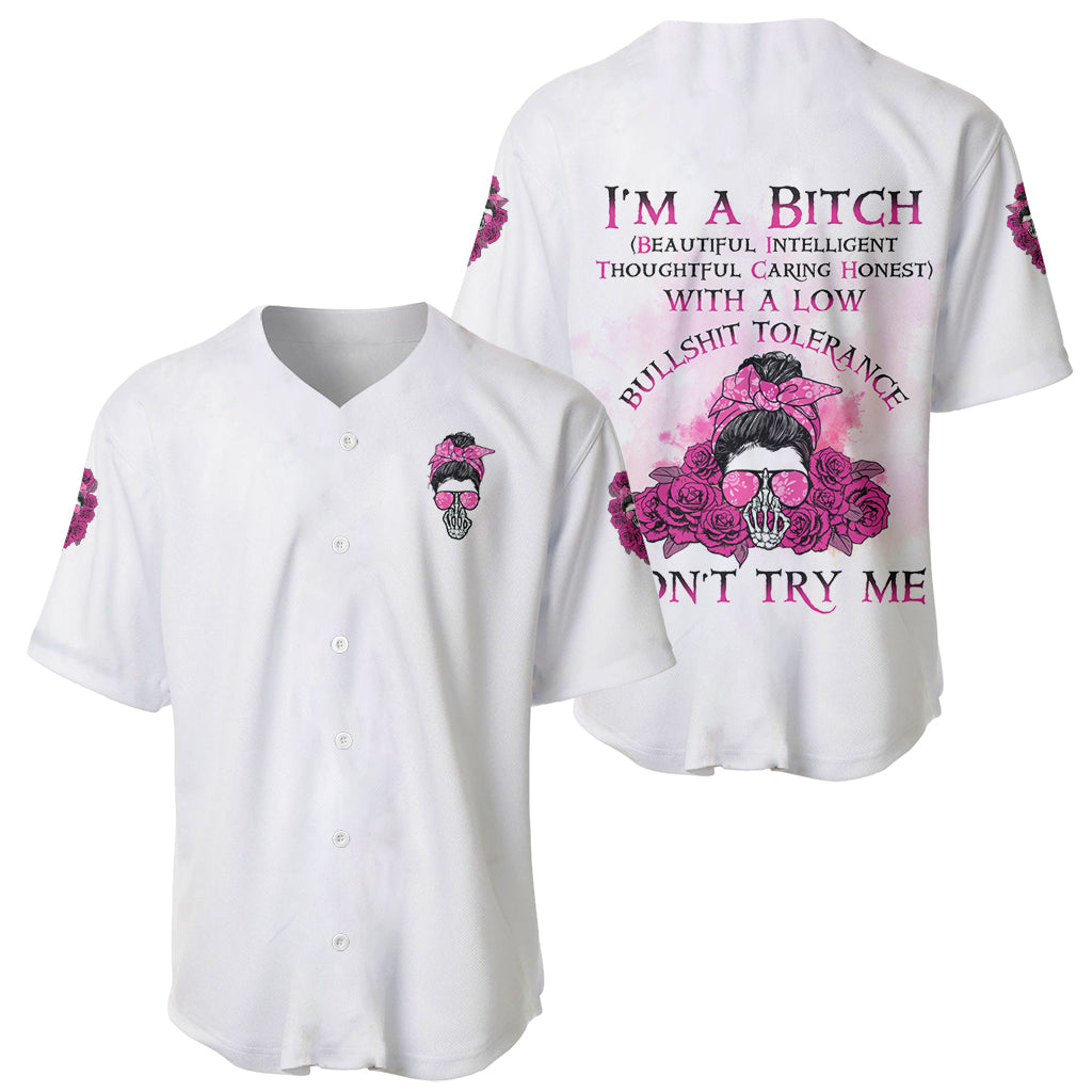 I'm A B Don't Try Me Rose Messy Bun Baseball Jersey - Wonder Print Shop