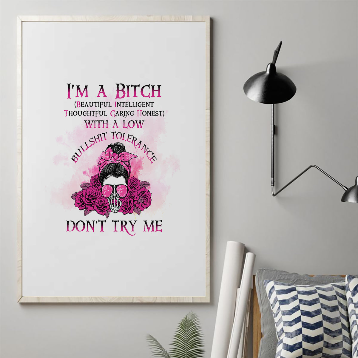 I'm A B Don't Try Me Rose Messy Bun Canvas Wall Art - Wonder Print Shop