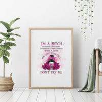 I'm A B Don't Try Me Rose Messy Bun Canvas Wall Art - Wonder Print Shop