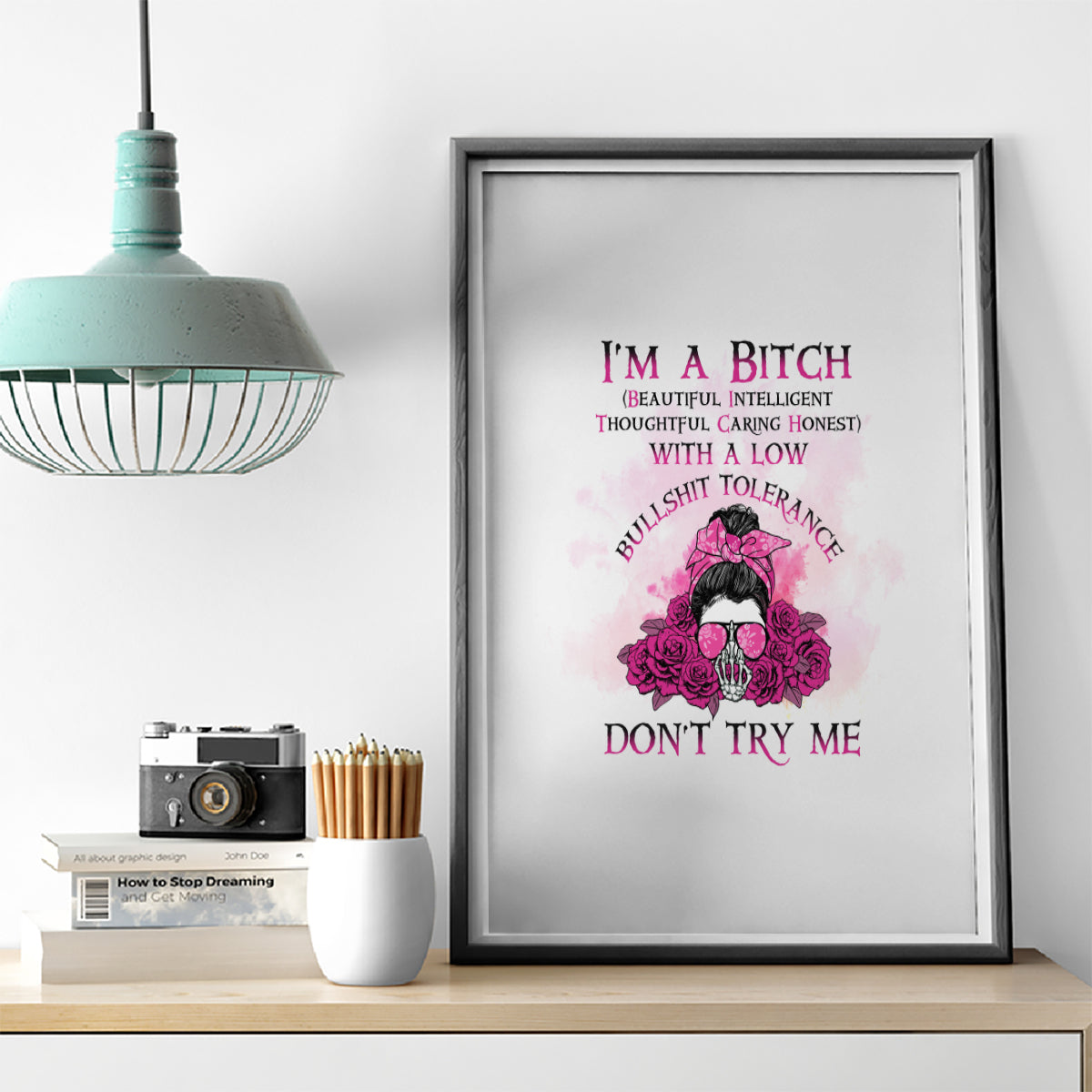 I'm A B Don't Try Me Rose Messy Bun Canvas Wall Art - Wonder Print Shop
