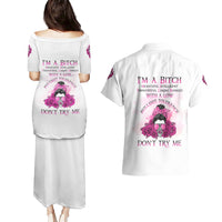 I'm A B Don't Try Me Rose Messy Bun Couples Matching Puletasi Dress and Hawaiian Shirt - Wonder Print Shop