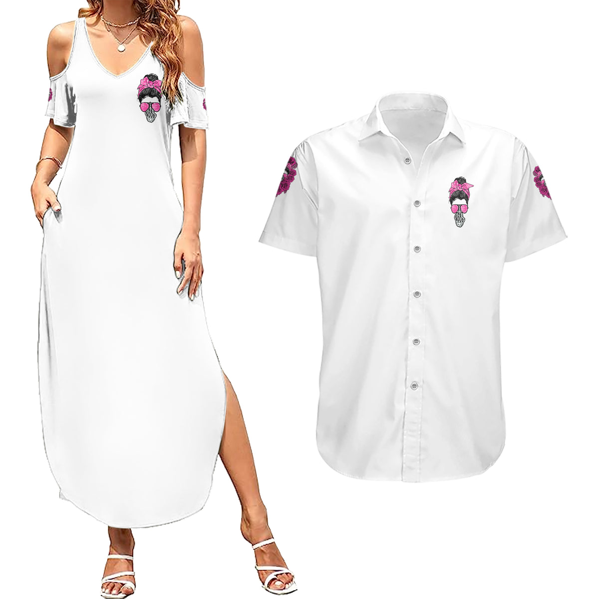 I'm A B Don't Try Me Rose Messy Bun Couples Matching Summer Maxi Dress and Hawaiian Shirt - Wonder Print Shop