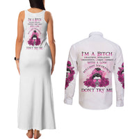 I'm A B Don't Try Me Rose Messy Bun Couples Matching Tank Maxi Dress and Long Sleeve Button Shirt - Wonder Print Shop
