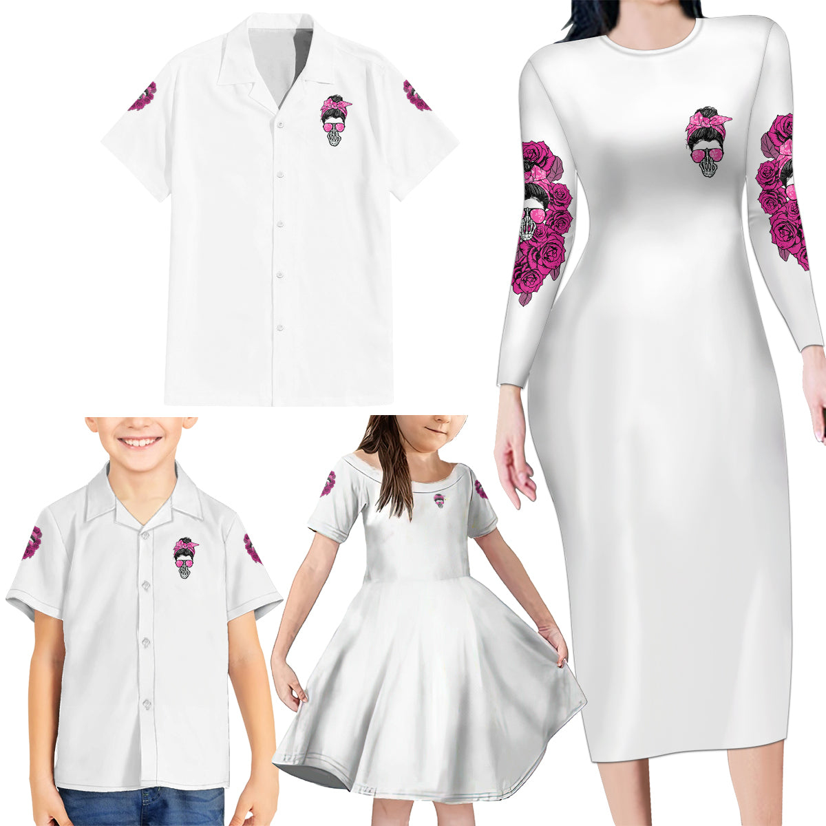 I'm A B Don't Try Me Rose Messy Bun Family Matching Long Sleeve Bodycon Dress and Hawaiian Shirt - Wonder Print Shop