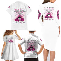 I'm A B Don't Try Me Rose Messy Bun Family Matching Long Sleeve Bodycon Dress and Hawaiian Shirt - Wonder Print Shop