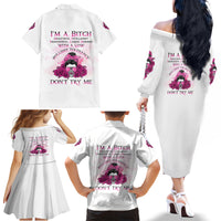 I'm A B Don't Try Me Rose Messy Bun Family Matching Off Shoulder Long Sleeve Dress and Hawaiian Shirt - Wonder Print Shop