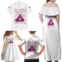 I'm A B Don't Try Me Rose Messy Bun Family Matching Off Shoulder Maxi Dress and Hawaiian Shirt - Wonder Print Shop