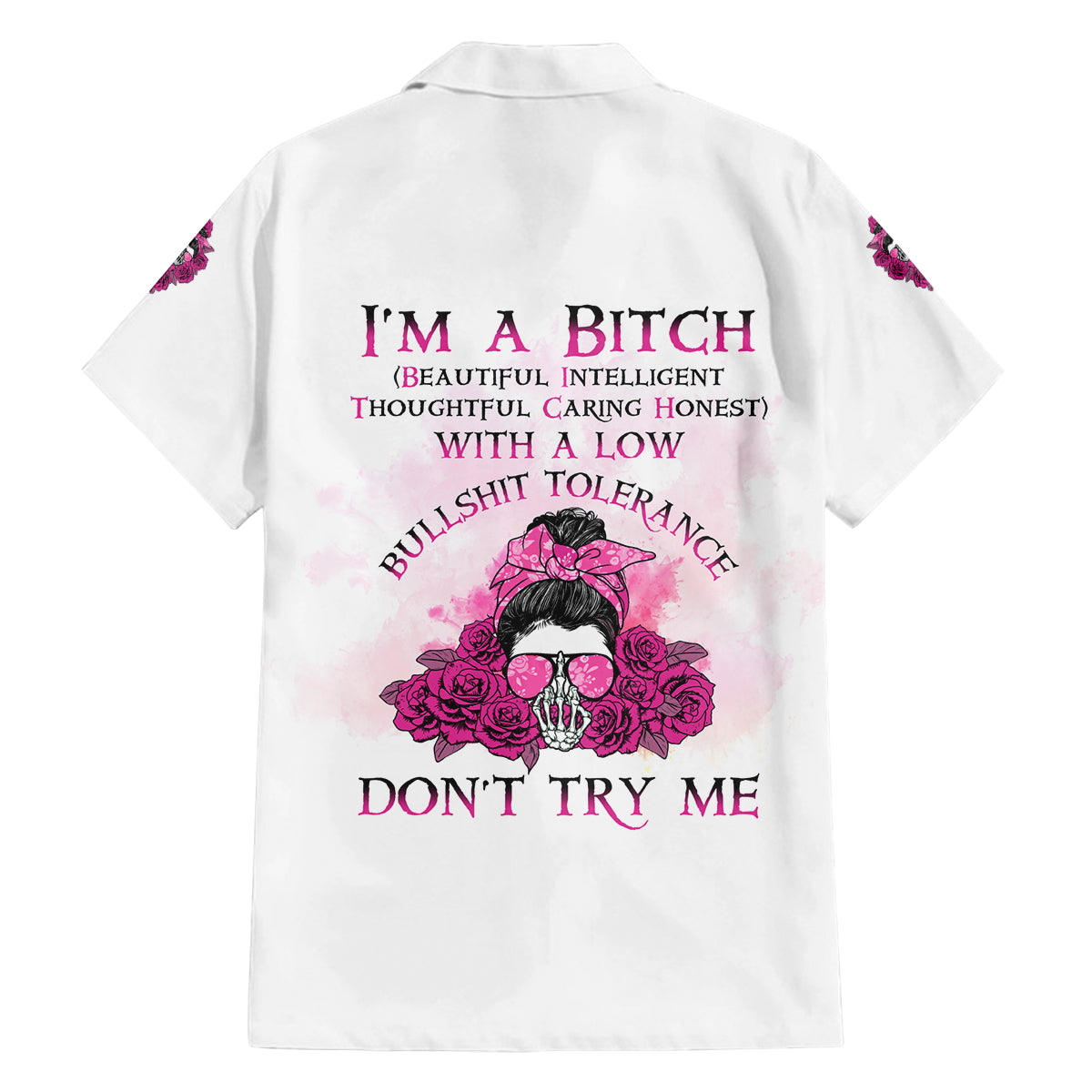 I'm A B Don't Try Me Rose Messy Bun Family Matching Off Shoulder Maxi Dress and Hawaiian Shirt - Wonder Print Shop