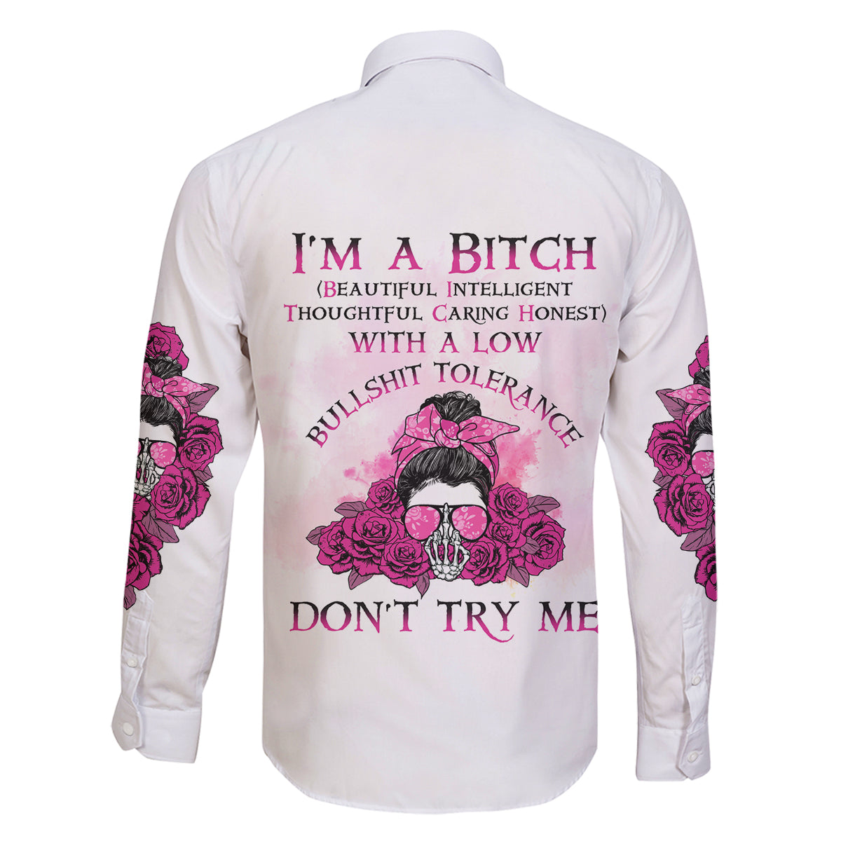 I'm A B Don't Try Me Rose Messy Bun Family Matching Off Shoulder Maxi Dress and Hawaiian Shirt - Wonder Print Shop