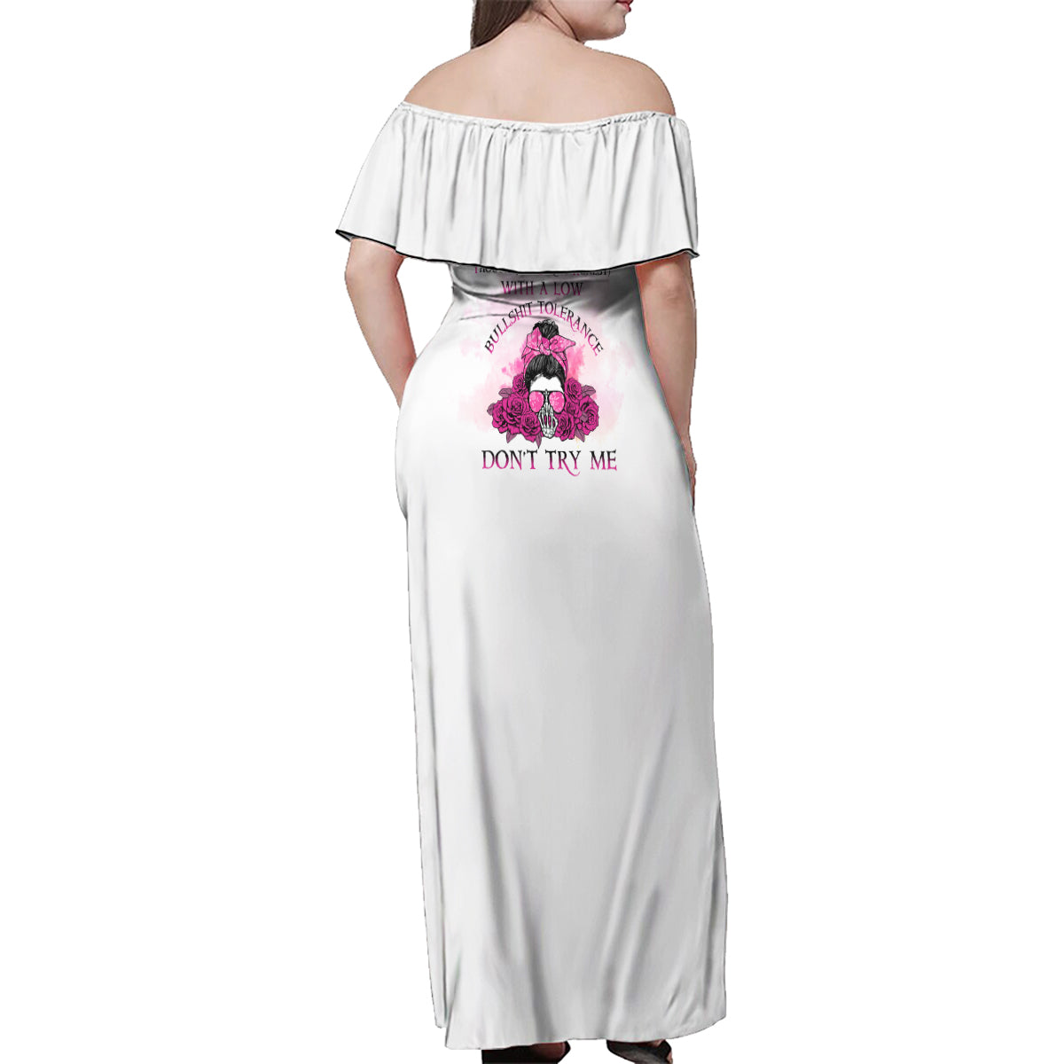 I'm A B Don't Try Me Rose Messy Bun Family Matching Off Shoulder Maxi Dress and Hawaiian Shirt - Wonder Print Shop