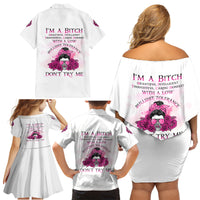 I'm A B Don't Try Me Rose Messy Bun Family Matching Off Shoulder Short Dress and Hawaiian Shirt - Wonder Print Shop