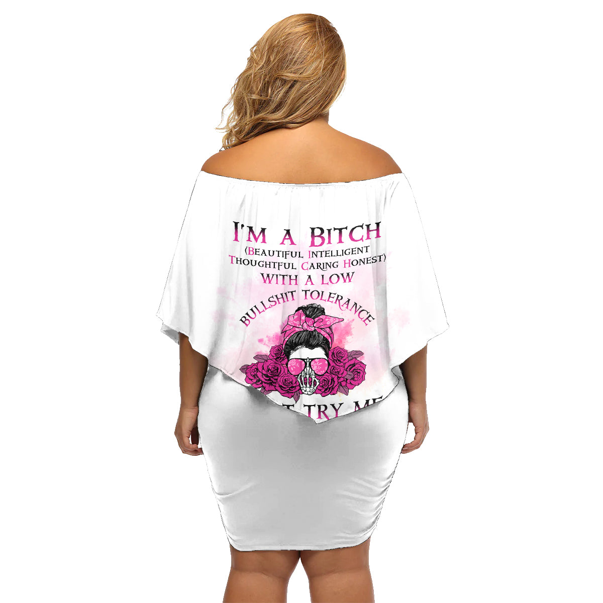 I'm A B Don't Try Me Rose Messy Bun Family Matching Off Shoulder Short Dress and Hawaiian Shirt - Wonder Print Shop