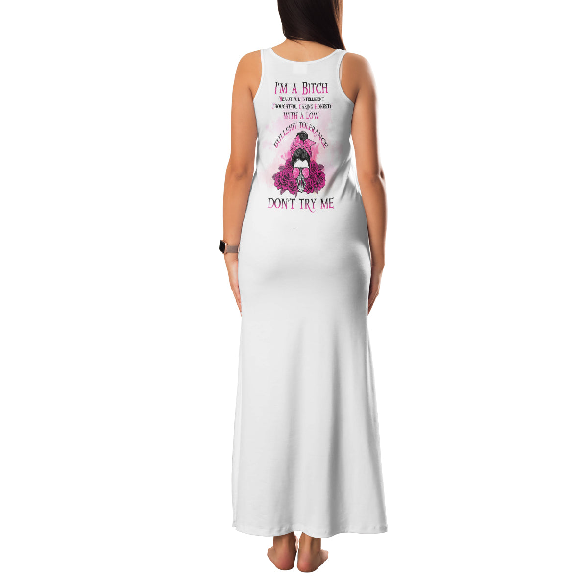 I'm A B Don't Try Me Rose Messy Bun Family Matching Tank Maxi Dress and Hawaiian Shirt - Wonder Print Shop