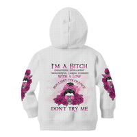 I'm A B Don't Try Me Rose Messy Bun Kid Hoodie - Wonder Print Shop