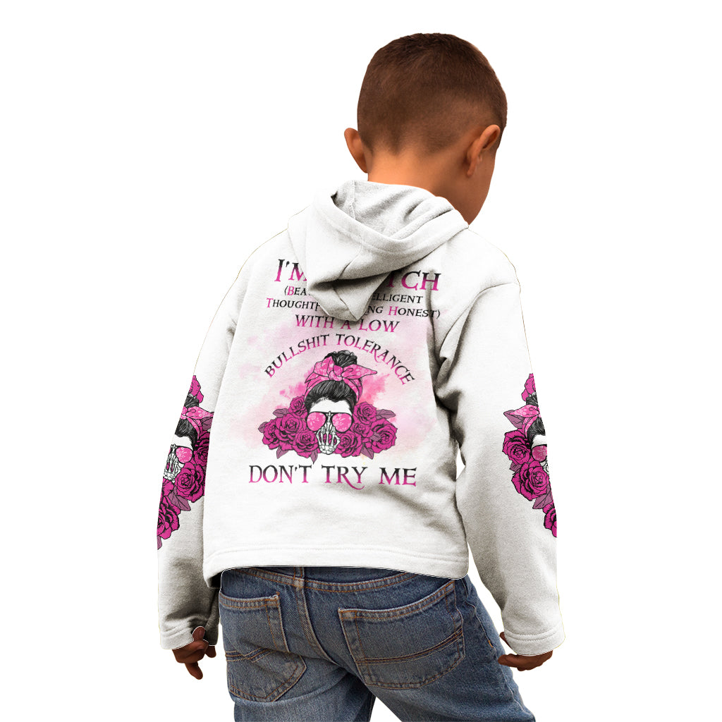 I'm A B Don't Try Me Rose Messy Bun Kid Hoodie - Wonder Print Shop