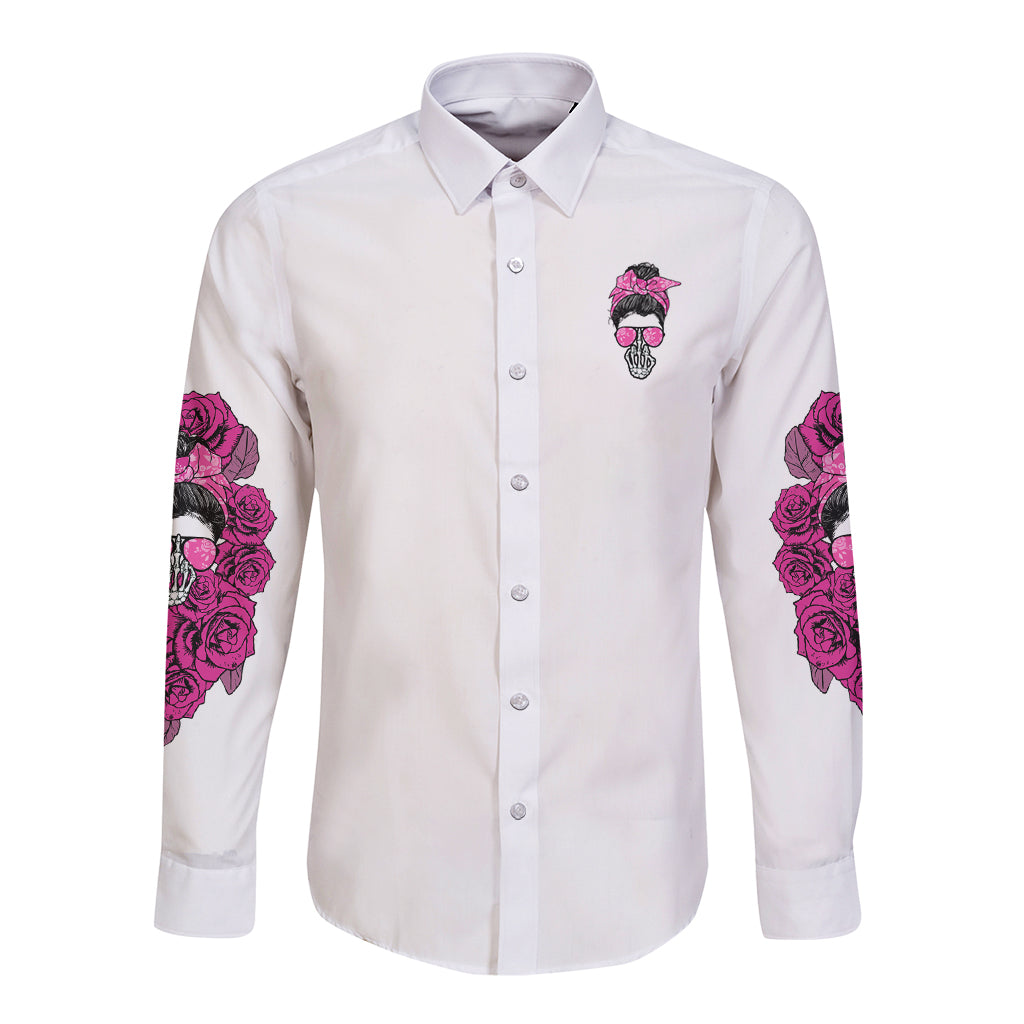 I'm A B Don't Try Me Rose Messy Bun Long Sleeve Button Shirt - Wonder Print Shop