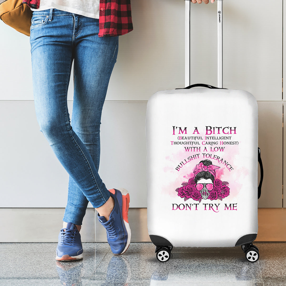 I'm A B Don't Try Me Rose Messy Bun Luggage Cover - Wonder Print Shop