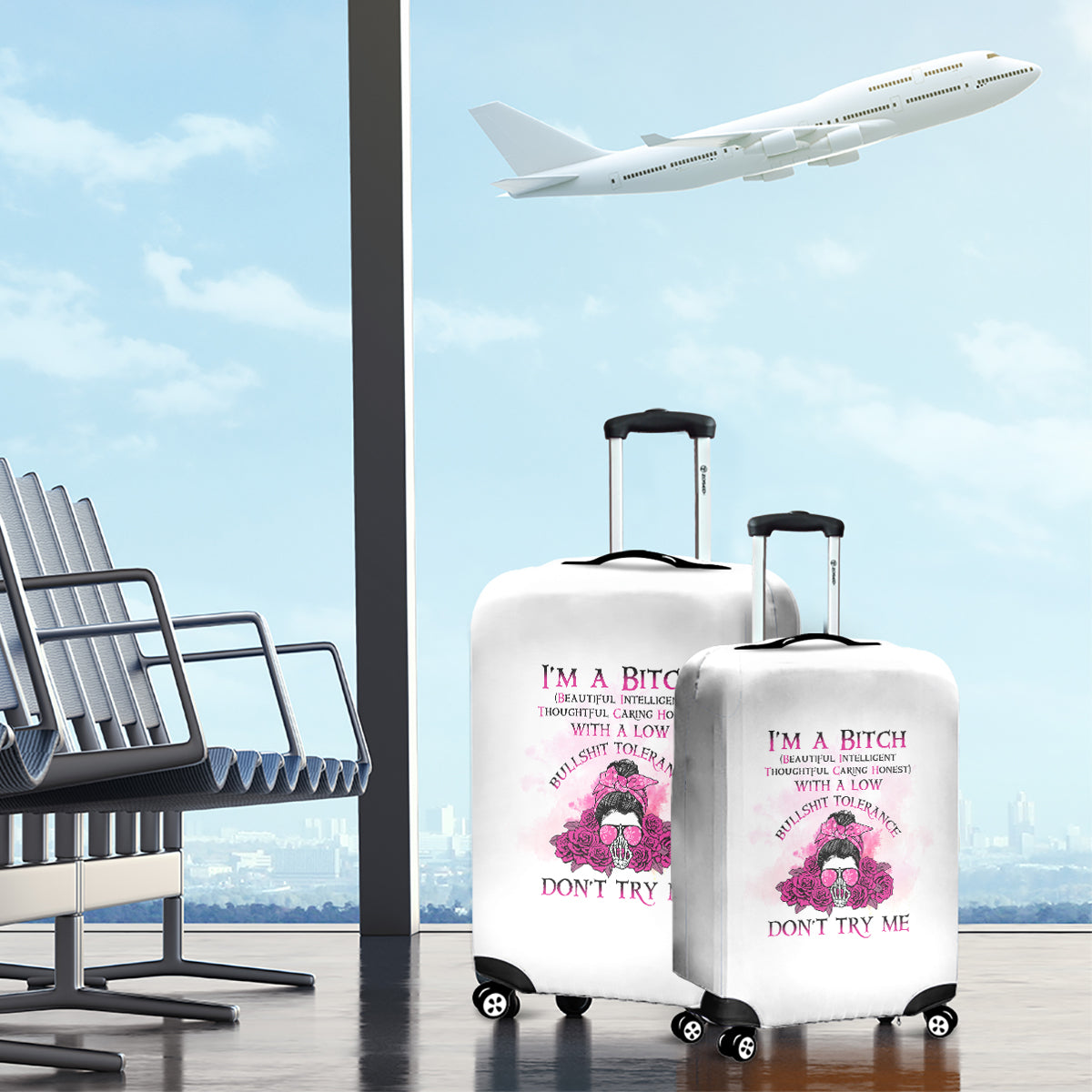 I'm A B Don't Try Me Rose Messy Bun Luggage Cover - Wonder Print Shop